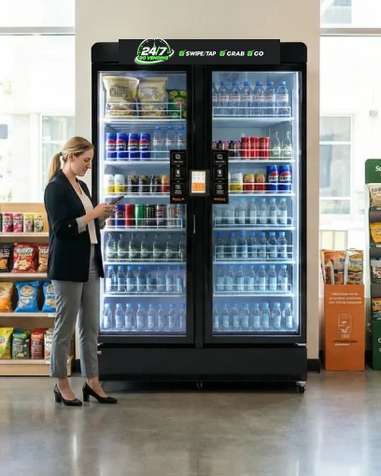 24/7 Go Vending double-door smart micro-market cooler